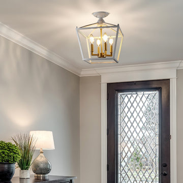 Plains Mini Lantern 12" Iron Modern Farmhouse LED Flush Mount